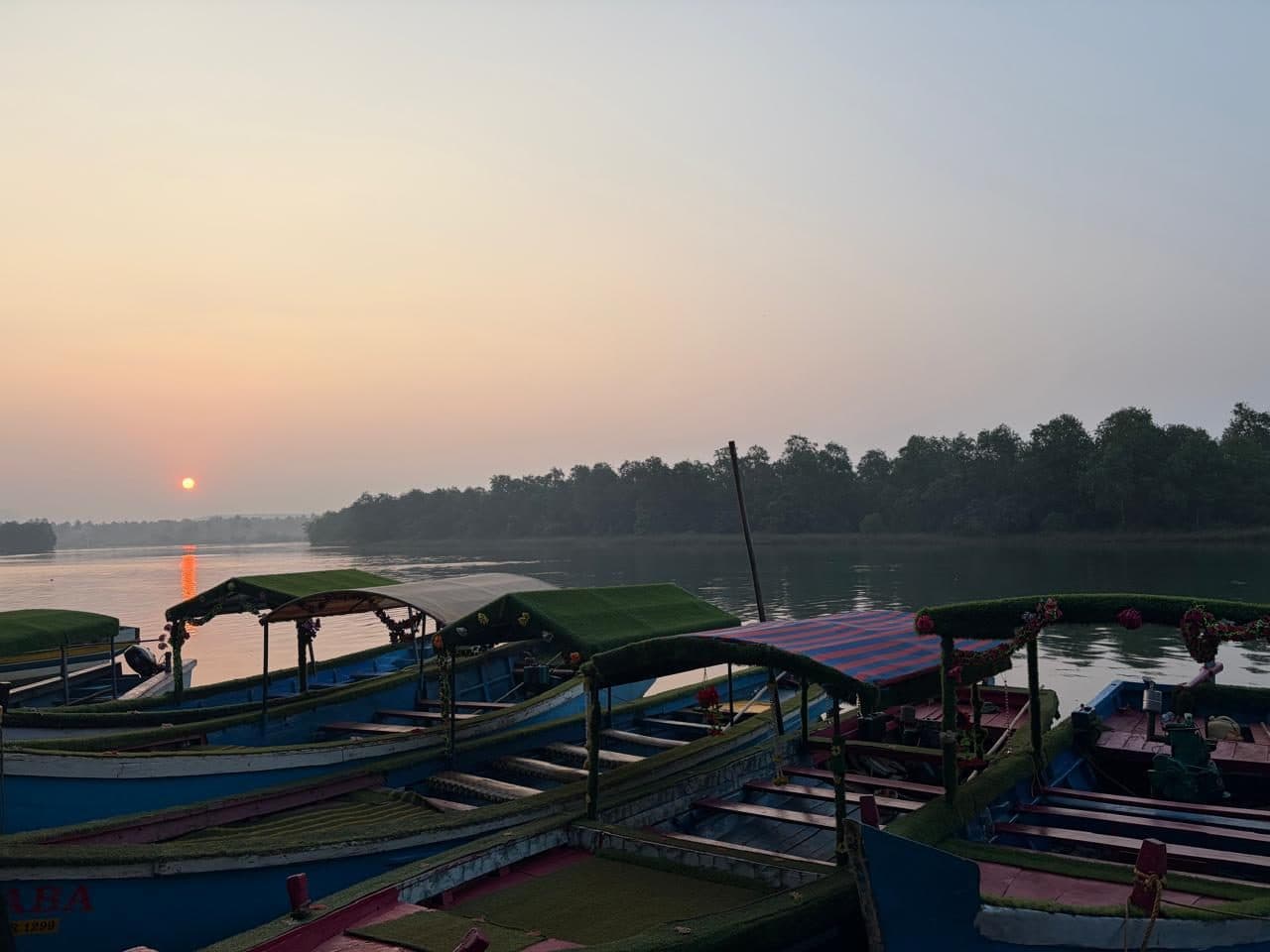 Sunset over the Sharavathi backwaters from the boat jetty