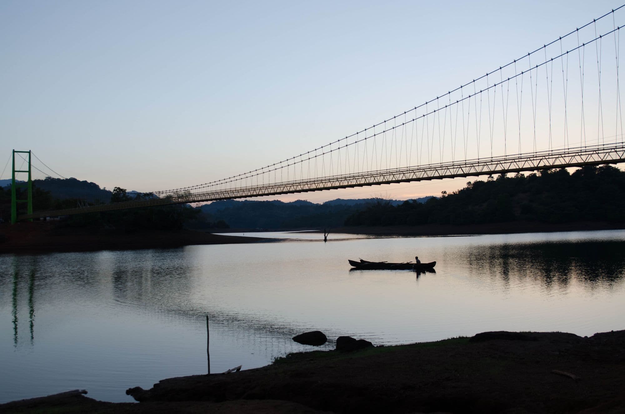 Hanging bridge over the Sharavathi at dusk